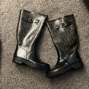 Michael Kors Black and Brown Logo Rain Boots